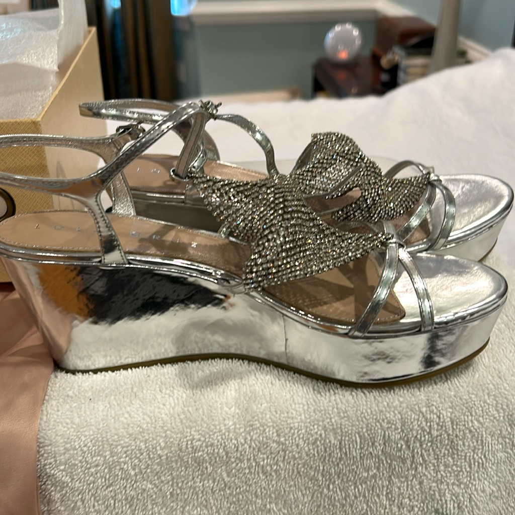 Lola Cruz Silver Wedges. Size 40 Us Size 10 Worn Once
